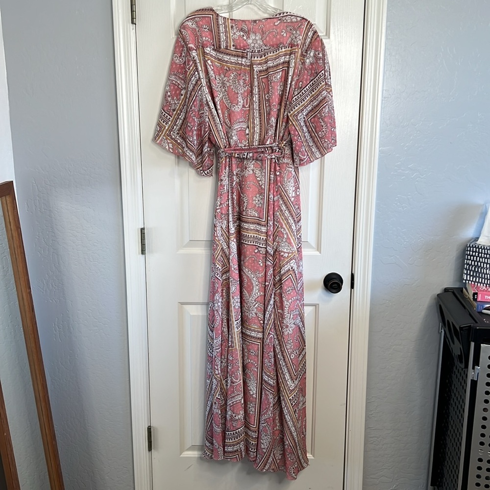 Marée Pour Toi pink flowy wrap maxi dress XXL Swiss dot scarf print - Picture 3 of 15